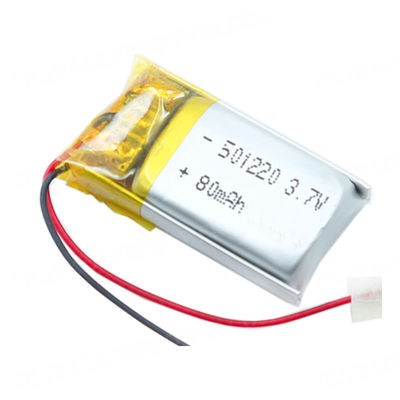 주문 소형 501220 리튬 폴리머 배터리 팩 80mAh 용량 3.7V Lipo 배터리 스마트 기기용 온라인 제조