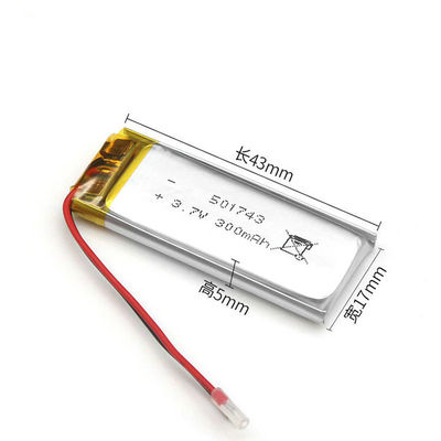주문 300mAh 3.7V Li 폴리 재충전 가능한 배터리 팩, KC 리포 건전지 팩 501743 online manufacture