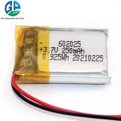 주문 IEC62133 KC 승인 된 폴리머 재충전 가능한 리포 602025 250mAh 3.7v 리?? 배터리 online manufacture