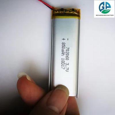 주문 높은 용량 3.7V 850mAh 리?? 이온 폴리머 배터리 500배 리?? 이온 폴리머 배터리 702060 3.7v 850mAh online manufacture