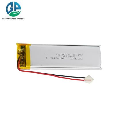 주문 KC CB IEC62133 리포 재충전 배터리 팩 752065 940mAH 리?? 폴리머 셀 리포 배터리 3.7v 10ah 추적 배터리 online manufacture
