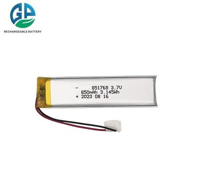 주문 고용량 3.7V 850mAh 500회 사이클 수명 리튬 폴리머 충전식 배터리 851768 1S1P online manufacture
