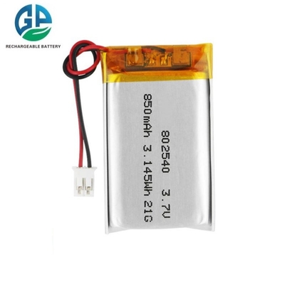 주문 고용량 3.7V 850mAh 리튬 이온 폴리머 배터리 충전식 Lipo 3.7v 802540 배터리 850mah online manufacture