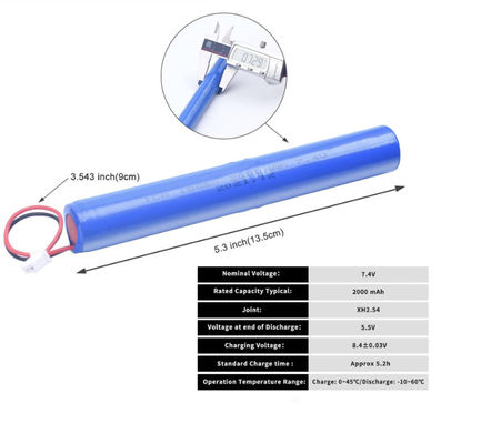 ICR18650 2S1P 7.4V 2000mAh 리아온 배터리 500주기 수명 과류 보호 및 A급 셀