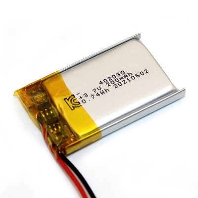 402030 3.7v 200mAh 리튬 배터리 재충전이 가능한 킬로 사이클 UN38.3은 증명했습니다