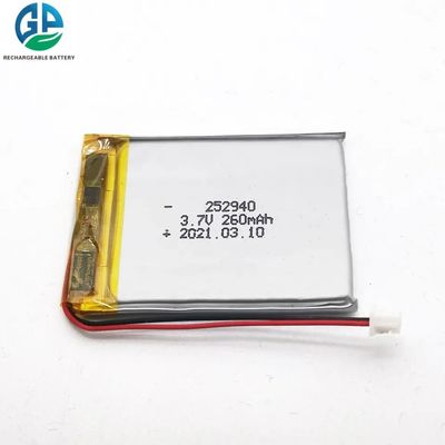 IEC62133 승인 3.7V 260mAh 252940 리?? 폴리머 배터리 팩 리포 재충전 배터리