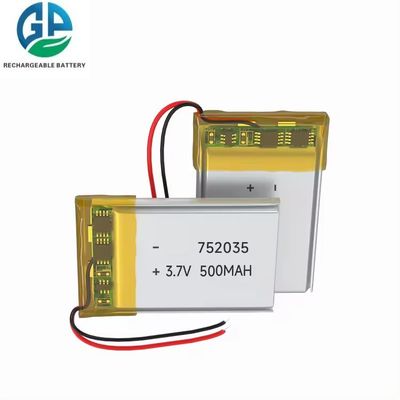 KC CB IEC62133 승인 재충전 가능한 리포 배터리 3.7V 500mAh 752035