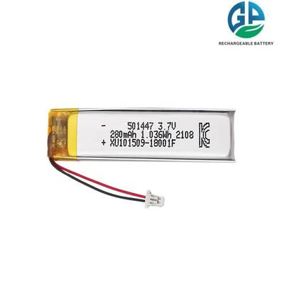 높은 방출 속도 30C 재충전 가능한 맞춤형 LED 리 폴리머 배터리 3.7V 280mAh
