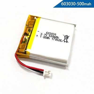 IEC62133 인증 3.7V 500mAh 603030 디지털 제품용 리?? 폴리머 배터리 팩