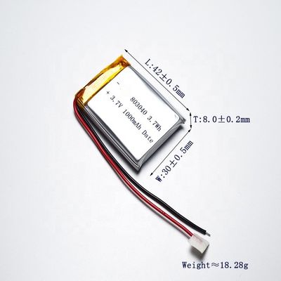 UN38.3 인증 1000mAh 3.7V 리튬 폴리머 배터리 팩 충전식 리포 배터리